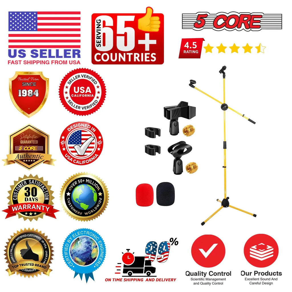 5 Core Microphone Stand Floor 2 Mic Clips Universal Height Adjustable Tripod Mic Stands w Boom Arm - HONORABLE VETERANS SOLUTIONS