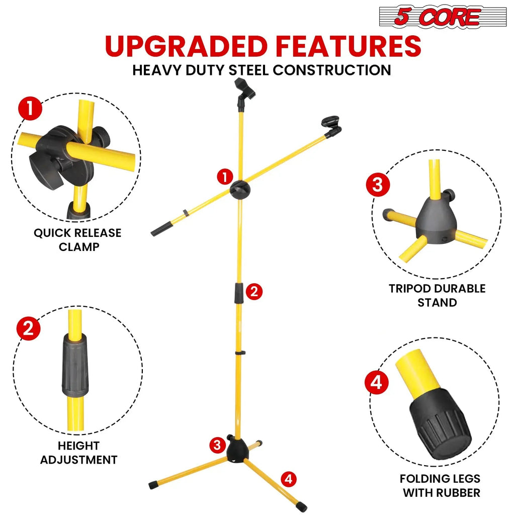 5 Core Microphone Stand Floor 2 Mic Clips Universal Height Adjustable Tripod Mic Stands w Boom Arm - HONORABLE VETERANS SOLUTIONS