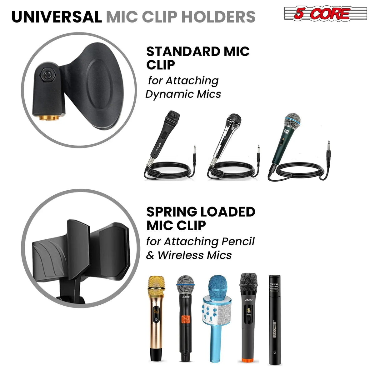 5 Core Microphone Stand Floor 2 Mic Clips Universal Height Adjustable Tripod Mic Stands w Boom Arm - HONORABLE VETERANS SOLUTIONS