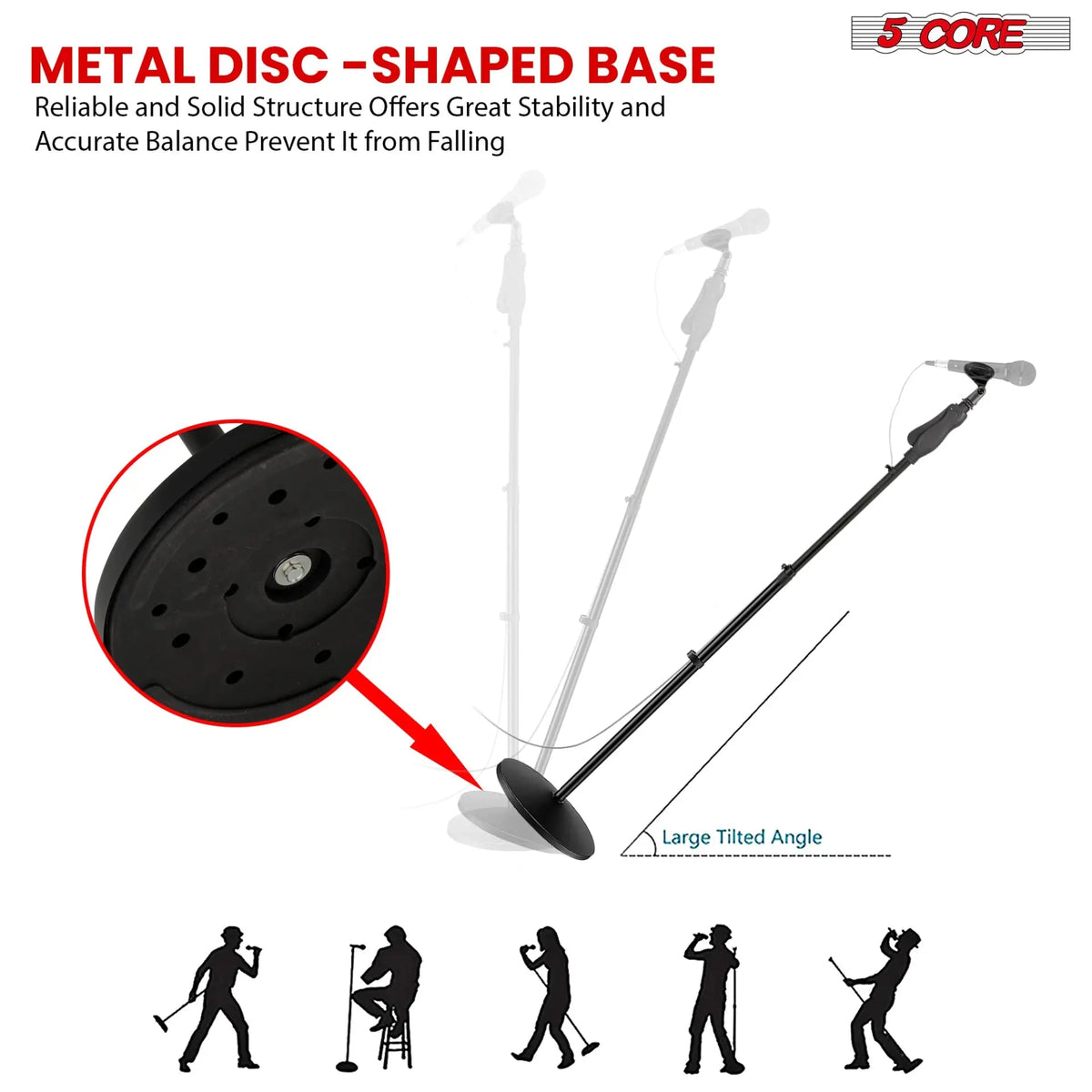 5 Core Microphone Stand Universal Floor Height Adjustable 35 to 57" Round Base Mic Stands Quick Setting Lock-Tight Knob w 5/8 Thread Adapter - HONORABLE VETERANS SOLUTIONS
