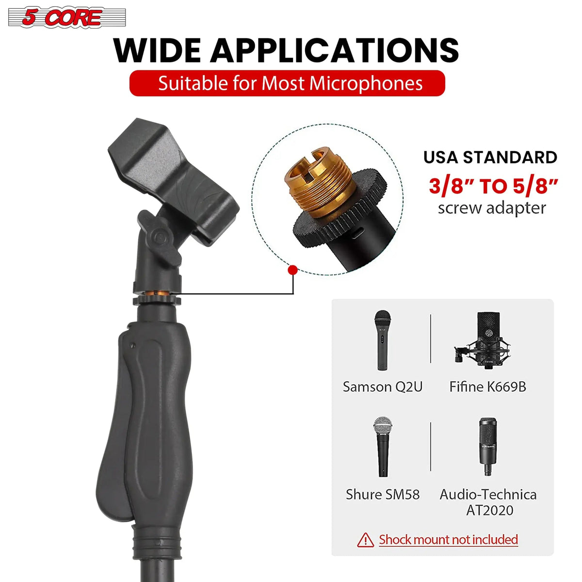 5 Core Microphone Stand Universal Floor Height Adjustable 35 to 57" Round Base Mic Stands Quick Setting Lock-Tight Knob w 5/8 Thread Adapter - HONORABLE VETERANS SOLUTIONS