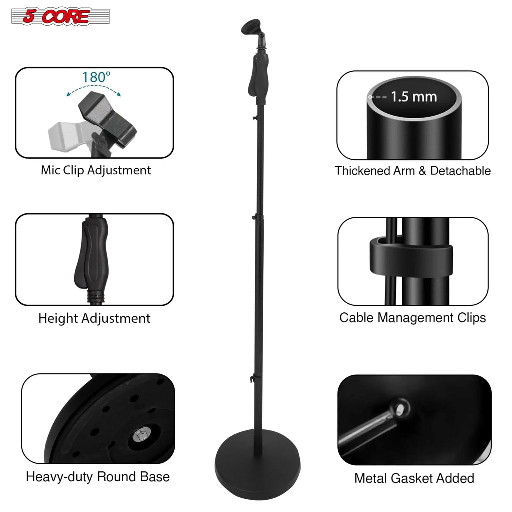 5 Core Microphone Stand Universal Floor Height Adjustable 35 to 57" Round Base Mic Stands Quick Setting Lock-Tight Knob w 5/8 Thread Adapter - HONORABLE VETERANS SOLUTIONS