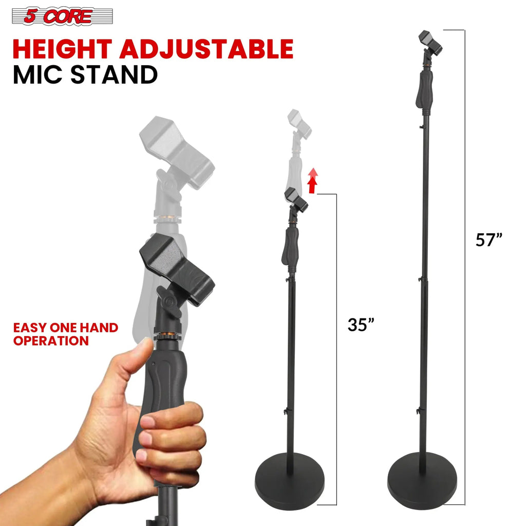 5 Core Microphone Stand Universal Floor Height Adjustable 35 to 57" Round Base Mic Stands Quick Setting Lock-Tight Knob w 5/8 Thread Adapter - HONORABLE VETERANS SOLUTIONS