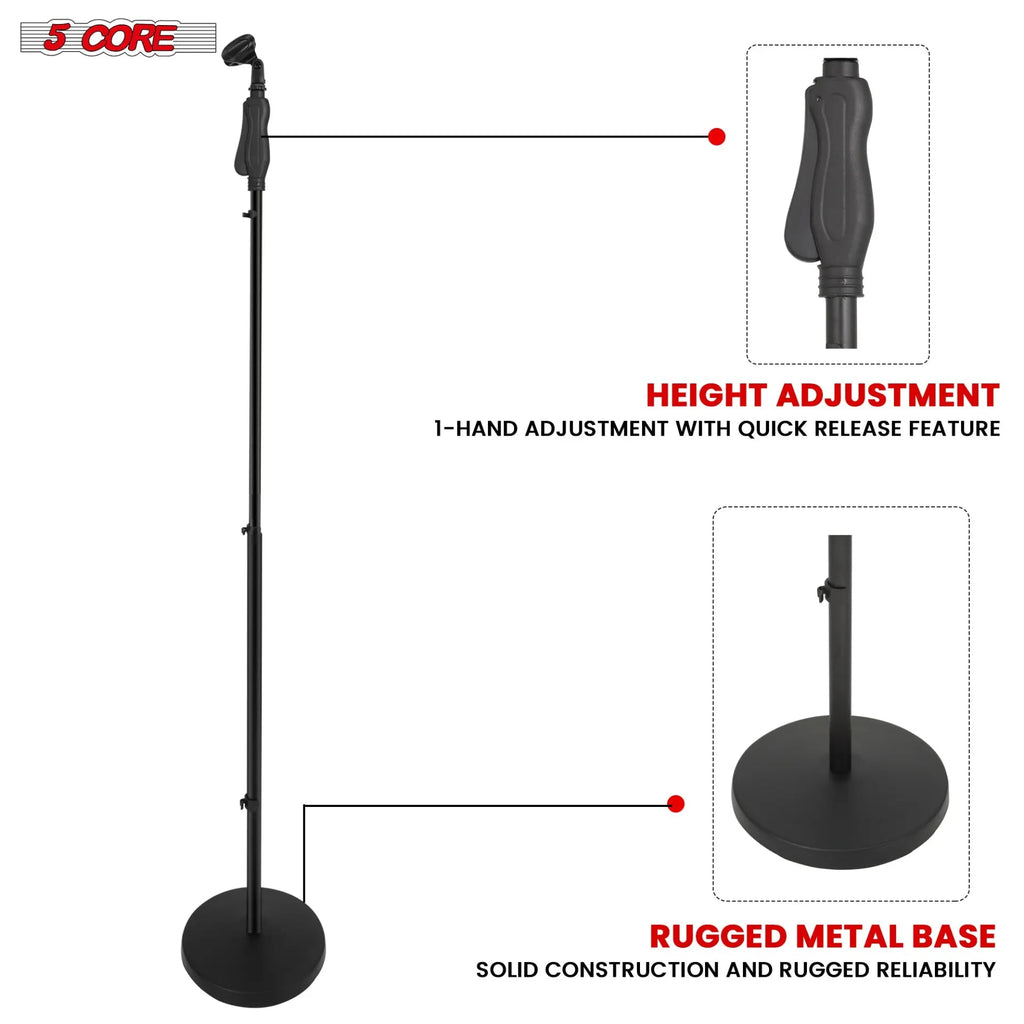 5 Core Microphone Stand Universal Floor Height Adjustable 35 to 57" Round Base Mic Stands Quick Setting Lock-Tight Knob w 5/8 Thread Adapter - HONORABLE VETERANS SOLUTIONS