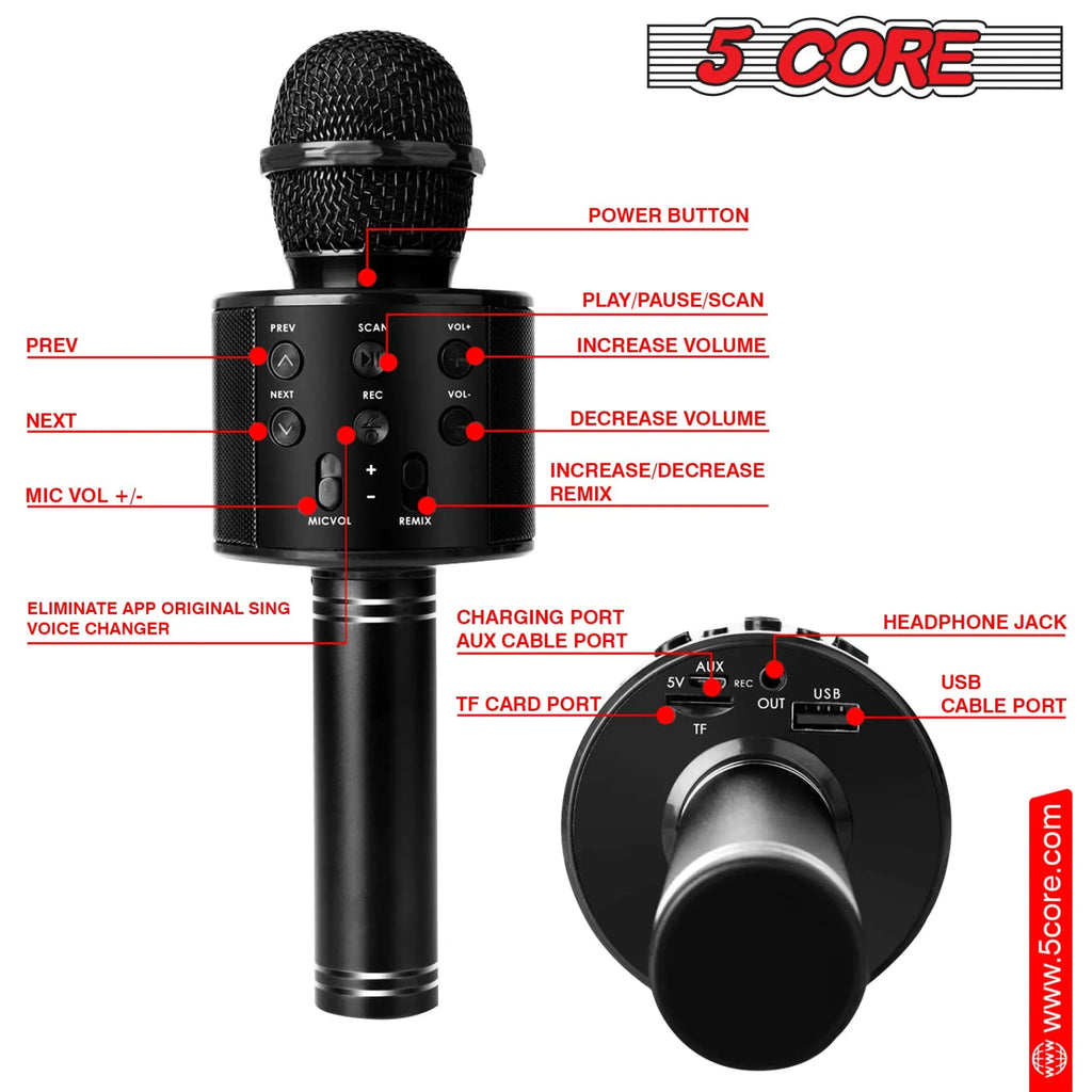 5 Core Microphone Wireless Karaoke Mic With Speaker 3 in 1 Portable Bluetooth Microfono Inalambrico - HONORABLE VETERANS SOLUTIONS