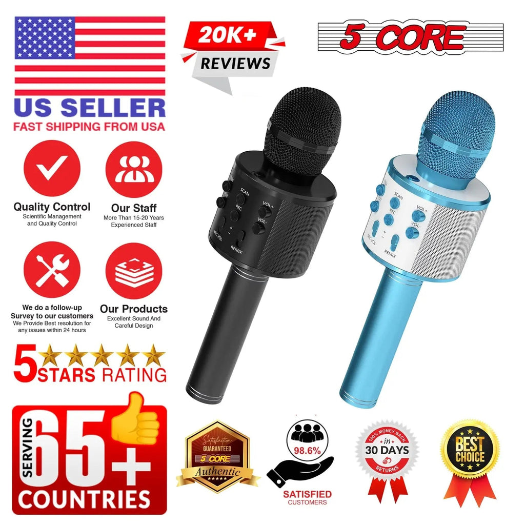 5 Core Microphone Wireless Karaoke Mic With Speaker 3 in 1 Portable Bluetooth Microfono Inalambrico - HONORABLE VETERANS SOLUTIONS