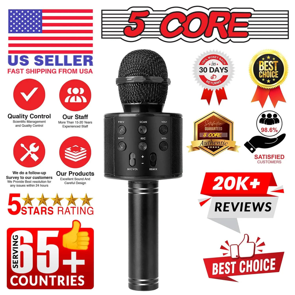 5 Core Microphone Wireless Karaoke Mic With Speaker 3 in 1 Portable Bluetooth Microfono Inalambrico - HONORABLE VETERANS SOLUTIONS