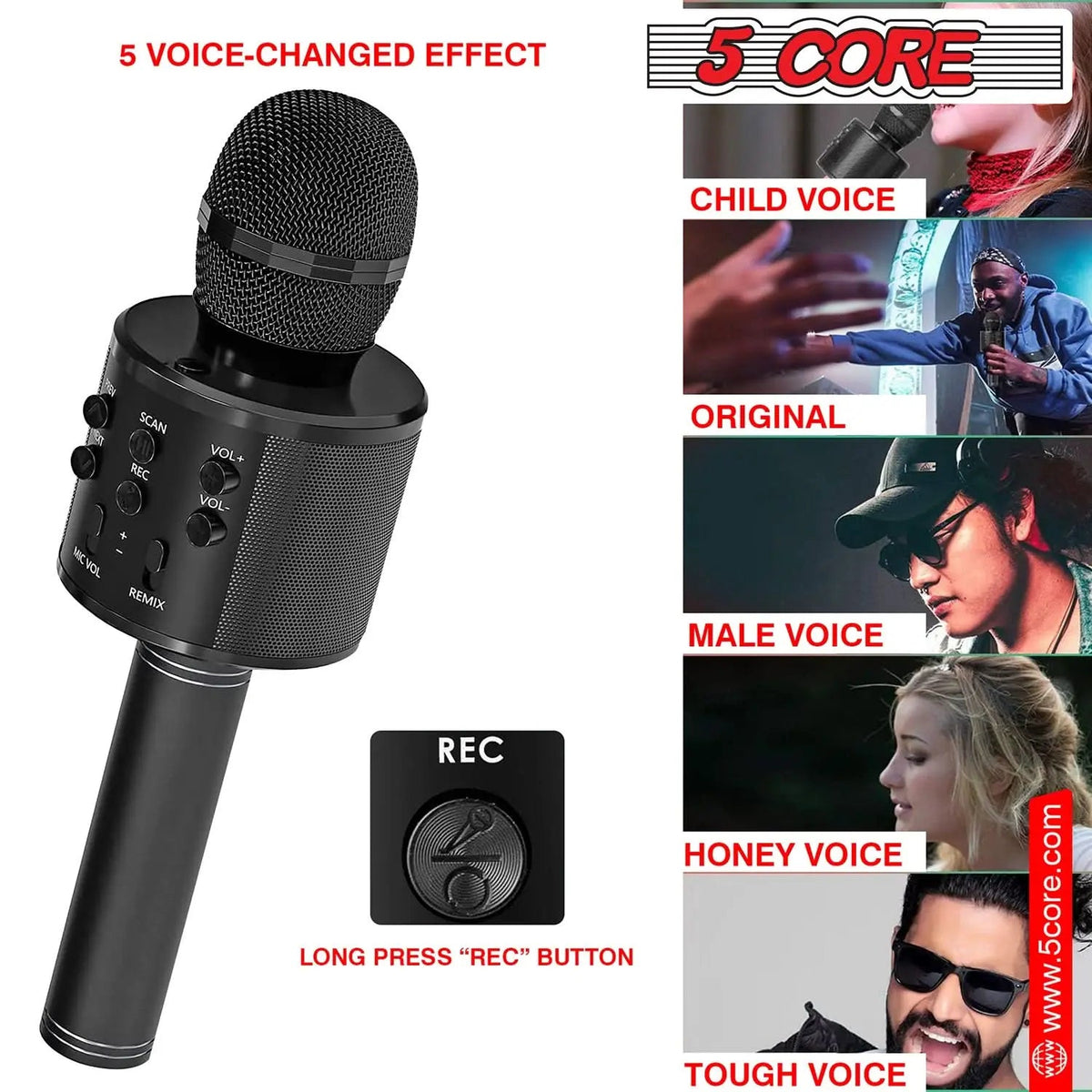 5 Core Microphone Wireless Karaoke Mic With Speaker 3 in 1 Portable Bluetooth Microfono Inalambrico - HONORABLE VETERANS SOLUTIONS