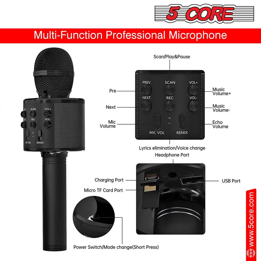 5 Core Microphone Wireless Karaoke Mic With Speaker 3 in 1 Portable Bluetooth Microfono Inalambrico - HONORABLE VETERANS SOLUTIONS