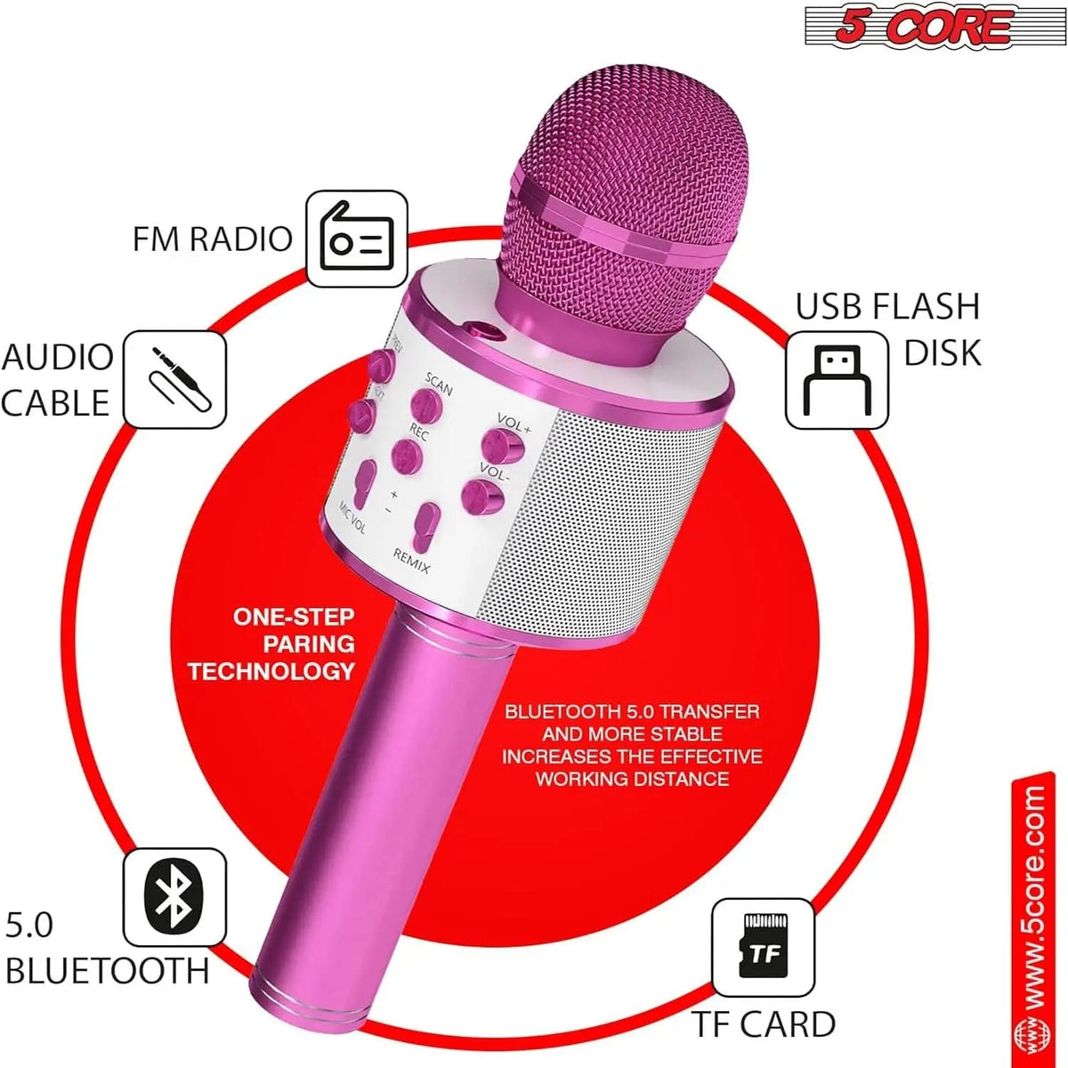 5 Core Microphone Wireless Karaoke Mic With Speaker 3 in 1 Portable Bluetooth Microfono Inalambrico - HONORABLE VETERANS SOLUTIONS