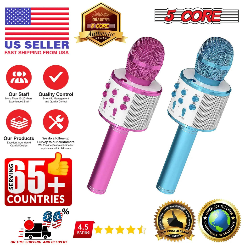 5 Core Microphone Wireless Karaoke Mic With Speaker 3 in 1 Portable Bluetooth Microfono Inalambrico - HONORABLE VETERANS SOLUTIONS