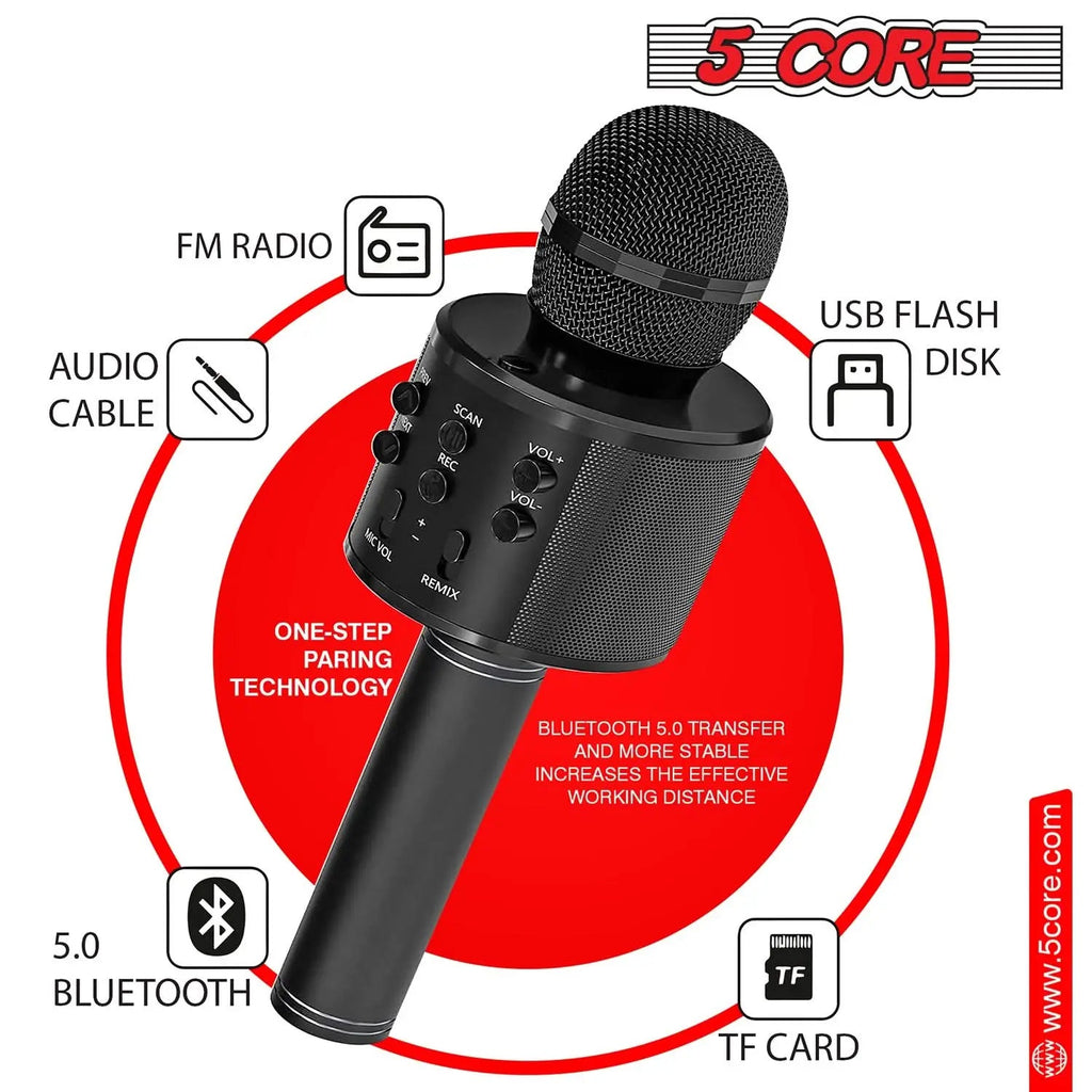 5 Core Microphone Wireless Karaoke Mic With Speaker 3 in 1 Portable Bluetooth Microfono Inalambrico - HONORABLE VETERANS SOLUTIONS