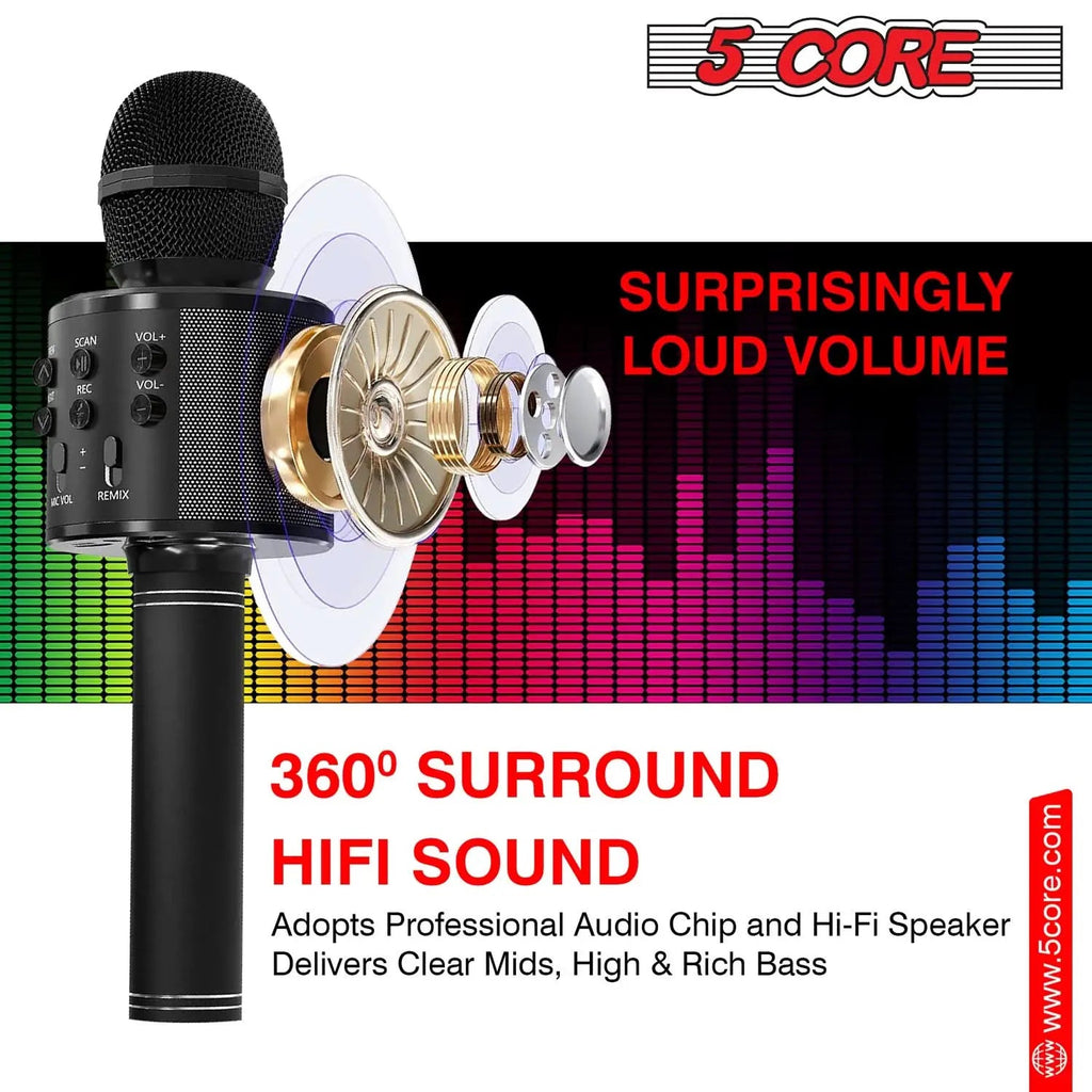 5 Core Microphone Wireless Karaoke Mic With Speaker 3 in 1 Portable Bluetooth Microfono Inalambrico - HONORABLE VETERANS SOLUTIONS