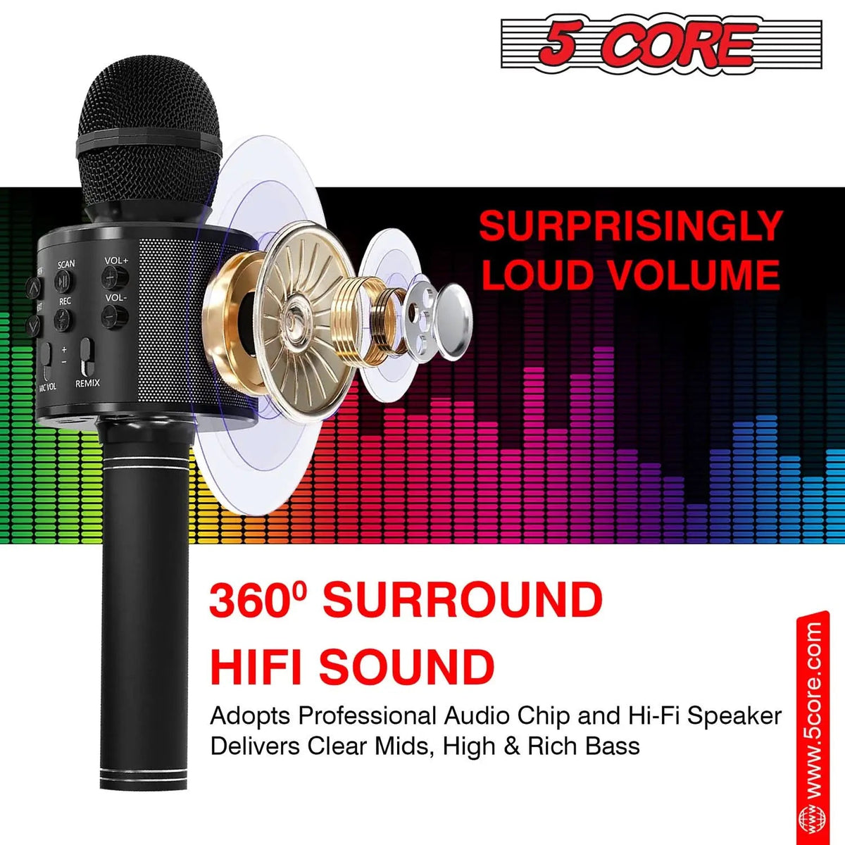 5 Core Microphone Wireless Karaoke Mic With Speaker 3 in 1 Portable Bluetooth Microfono Inalambrico - HONORABLE VETERANS SOLUTIONS