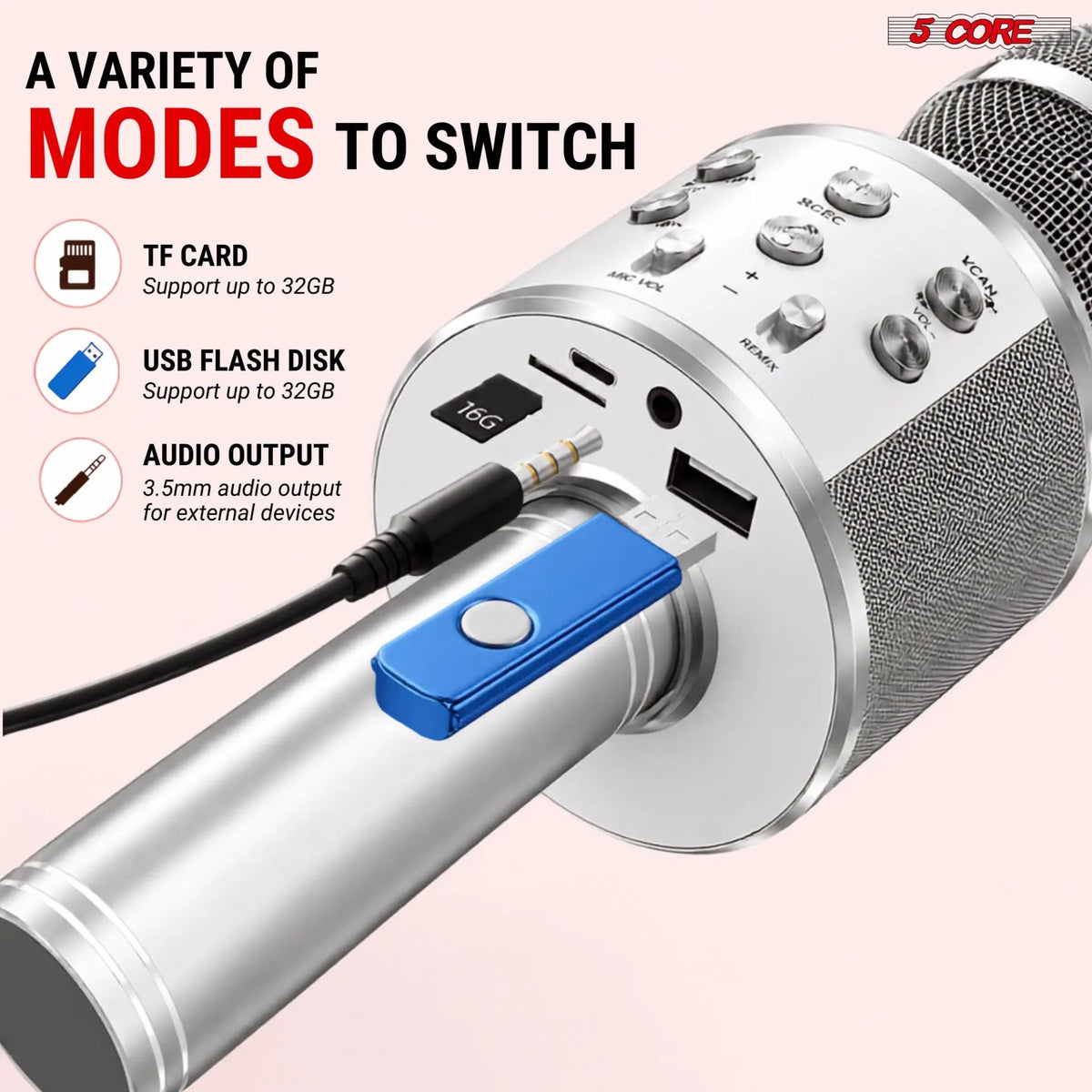 5 Core Microphone Wireless Karaoke Mic With Speaker 3 in 1 Portable Bluetooth Microfono Inalambrico - HONORABLE VETERANS SOLUTIONS