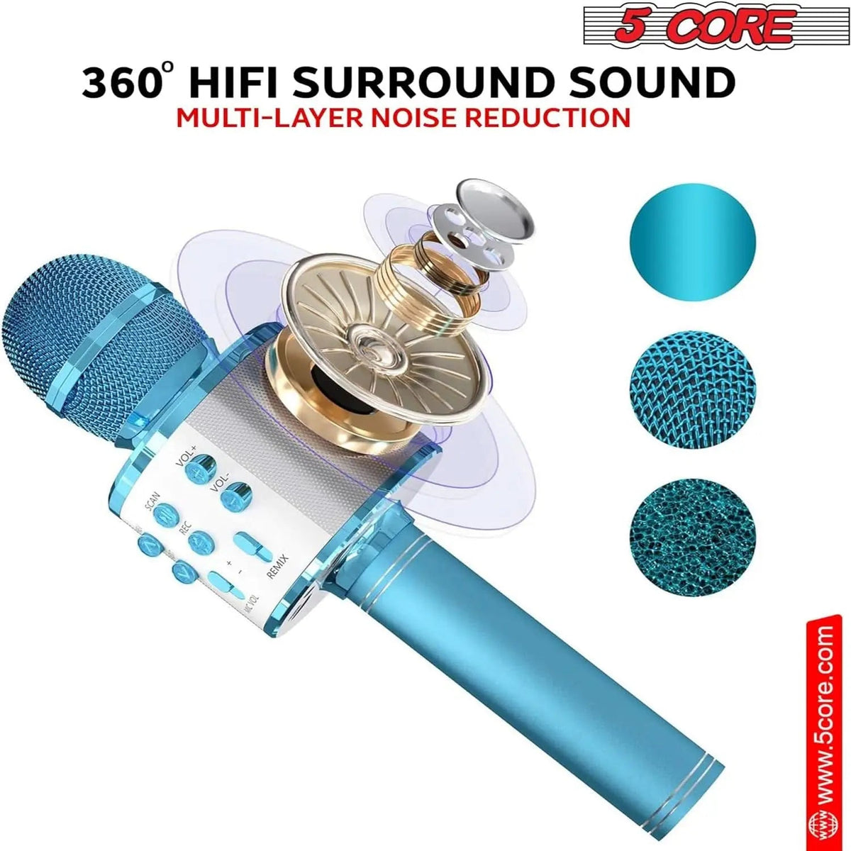 5 Core Microphone Wireless Karaoke Mic With Speaker 3 in 1 Portable Bluetooth Microfono Inalambrico - HONORABLE VETERANS SOLUTIONS