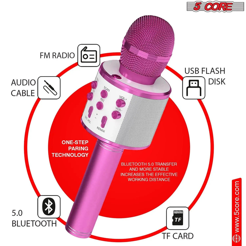 5 Core Microphone Wireless Karaoke Mic With Speaker 3 in 1 Portable Bluetooth Microfono Inalambrico - HONORABLE VETERANS SOLUTIONS