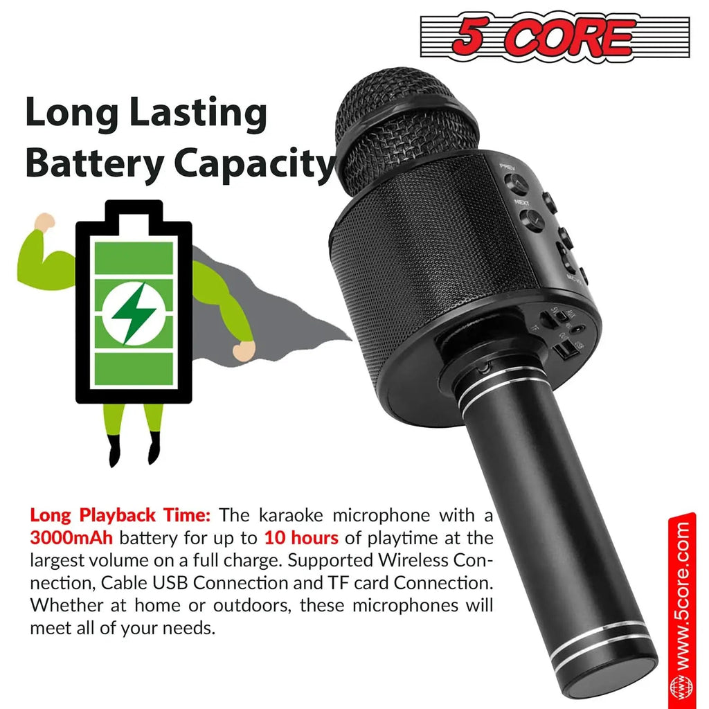 5 Core Microphone Wireless Karaoke Mic With Speaker 3 in 1 Portable Bluetooth Microfono Inalambrico - HONORABLE VETERANS SOLUTIONS