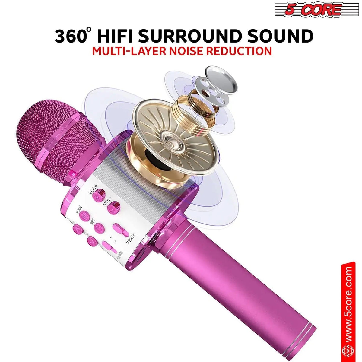 5 Core Microphone Wireless Karaoke Mic With Speaker 3 in 1 Portable Bluetooth Microfono Inalambrico - HONORABLE VETERANS SOLUTIONS