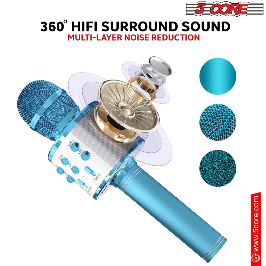 5 Core Microphone Wireless Karaoke Mic With Speaker 3 in 1 Portable Bluetooth Microfono Inalambrico - HONORABLE VETERANS SOLUTIONS