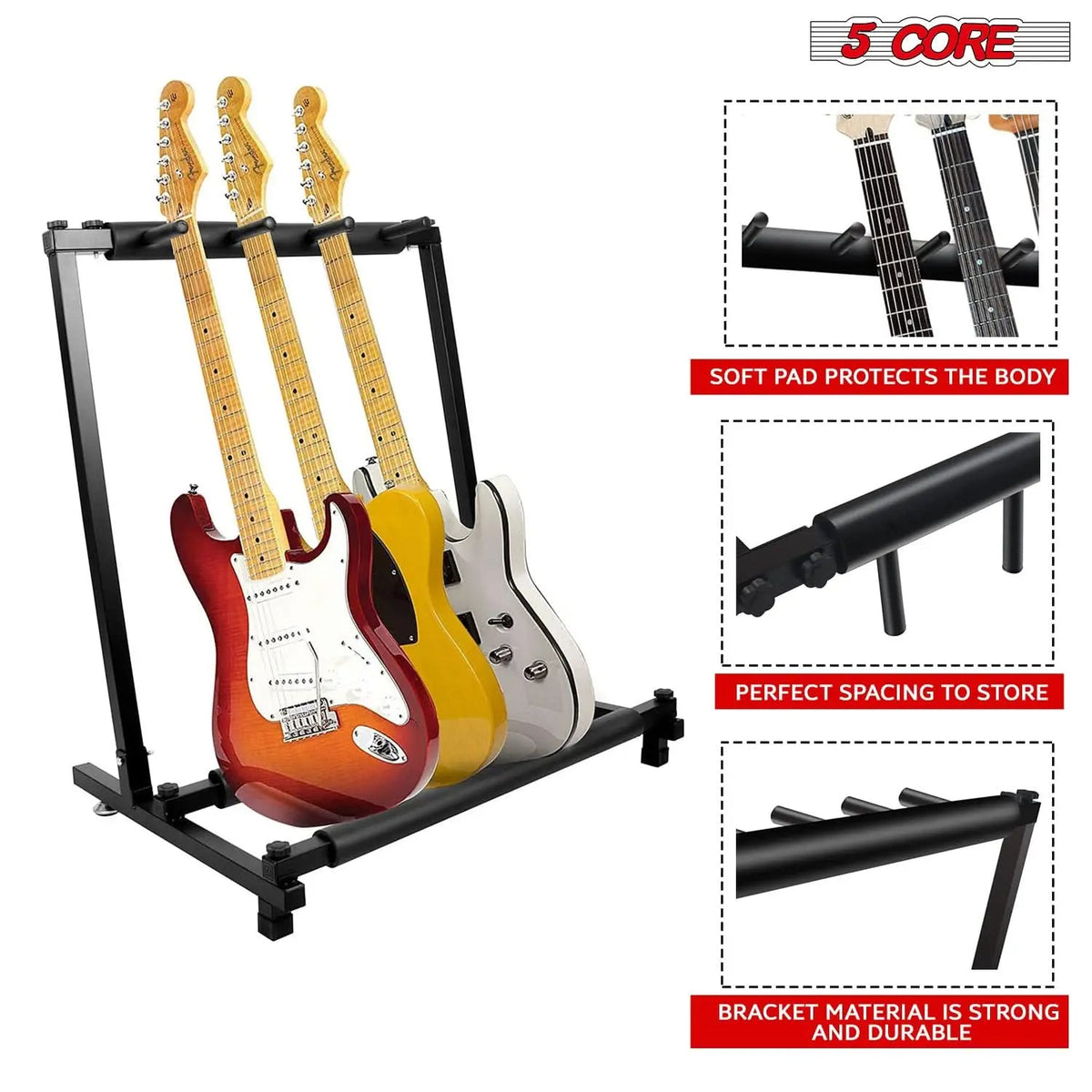 5 Core Multi Guitar Rack Stand Floor 3 Slot Adjustable Flying V Guitars Holder - HONORABLE VETERANS SOLUTIONS