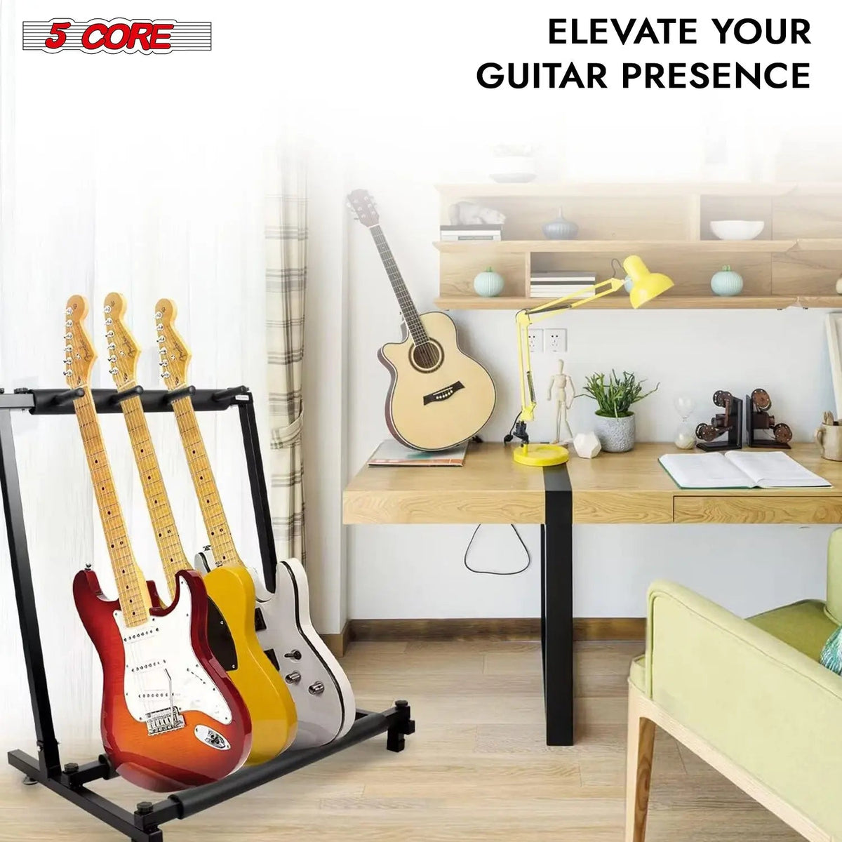 5 Core Multi Guitar Rack Stand Floor 3 Slot Adjustable Flying V Guitars Holder - HONORABLE VETERANS SOLUTIONS