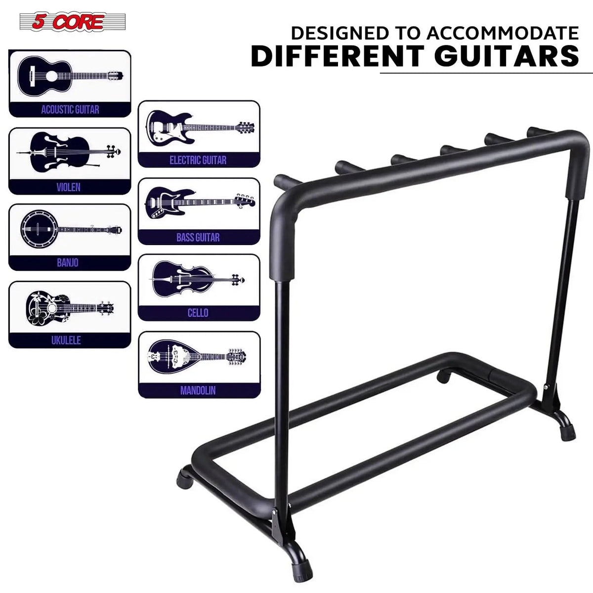 5 Core Multi Guitar Rack Stand Floor 5 Slot Adjustable Flying V Guitars Holder - HONORABLE VETERANS SOLUTIONS