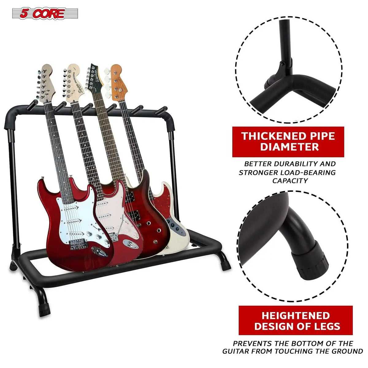 5 Core Multi Guitar Rack Stand Floor 5 Slot Adjustable Flying V Guitars Holder - HONORABLE VETERANS SOLUTIONS