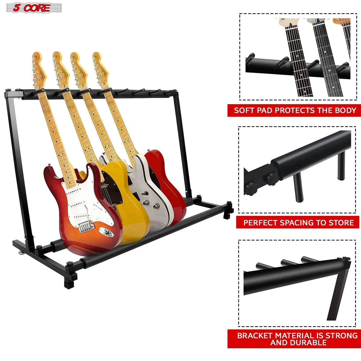 5 Core Multi Guitar Rack Stand Floor 7 Slot Adjustable Flying V Guitars Holder - HONORABLE VETERANS SOLUTIONS
