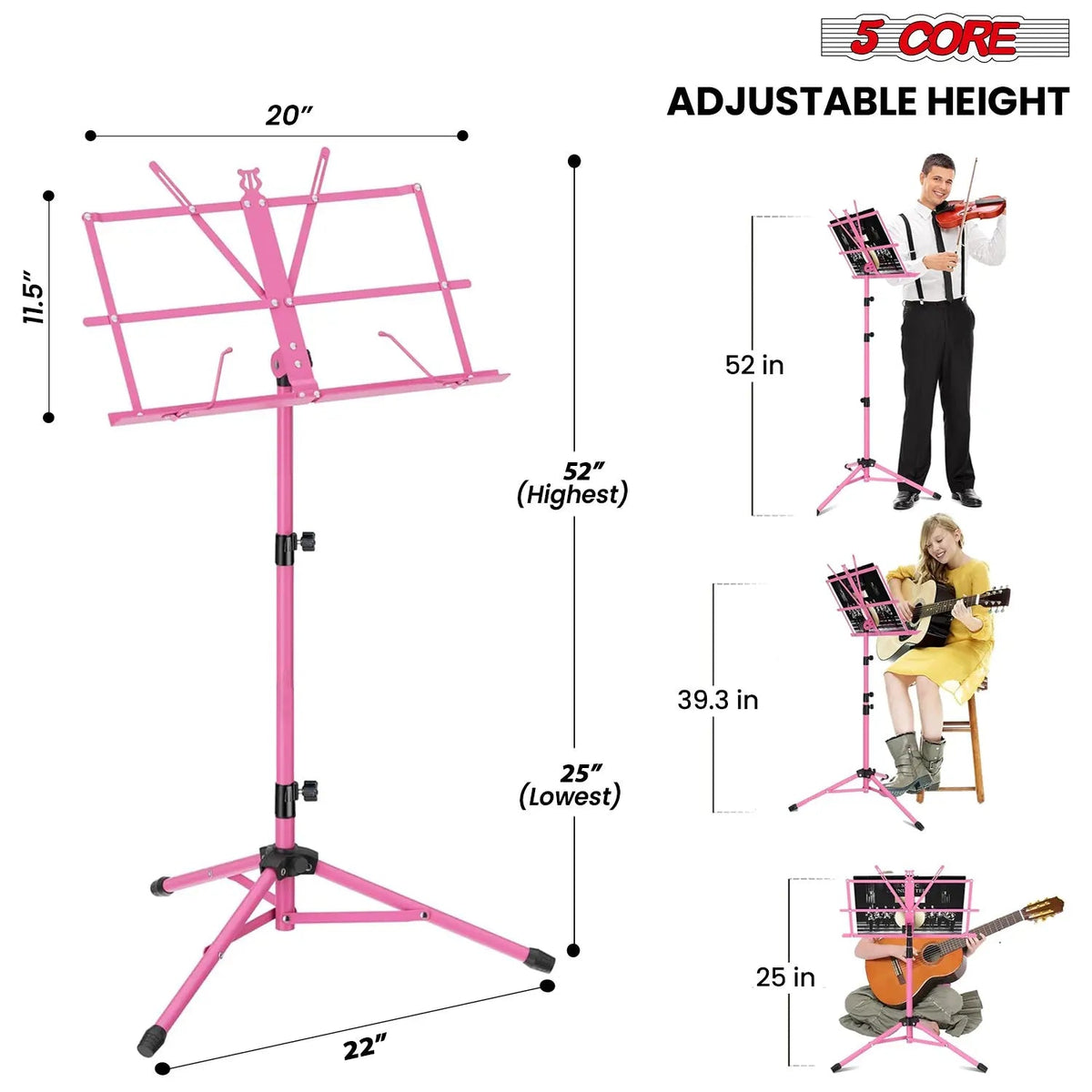 5 Core Music Stand Adjustable 52" Desktop Book Stands Sheet Holder All Metal Portable Bookstand - HONORABLE VETERANS SOLUTIONS