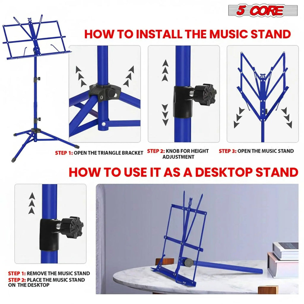 5 Core Music Stand Adjustable 52" Desktop Book Stands Sheet Holder All Metal Portable Bookstand - HONORABLE VETERANS SOLUTIONS