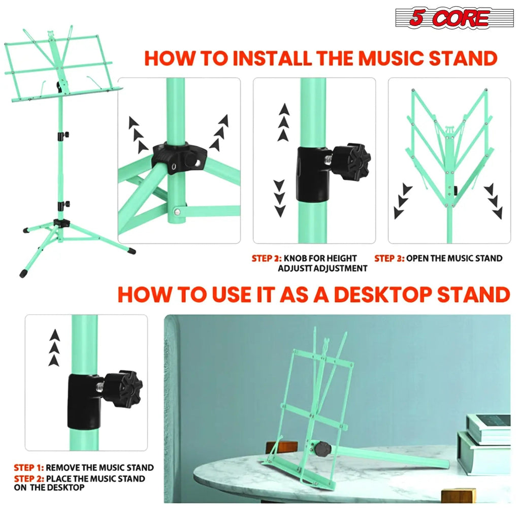 5 Core Music Stand Adjustable 52" Desktop Book Stands Sheet Holder All Metal Portable Bookstand - HONORABLE VETERANS SOLUTIONS