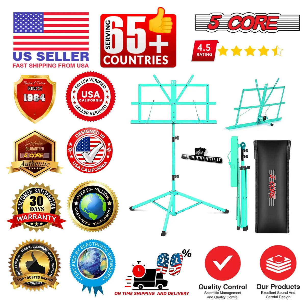 5 Core Music Stand Adjustable 52" Desktop Book Stands Sheet Holder All Metal Portable Bookstand - HONORABLE VETERANS SOLUTIONS