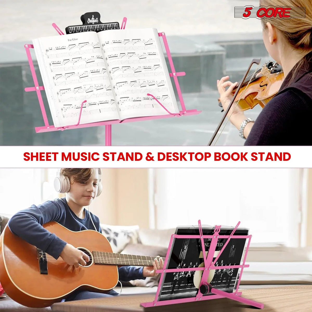 5 Core Music Stand Adjustable 52" Desktop Book Stands Sheet Holder All Metal Portable Bookstand - HONORABLE VETERANS SOLUTIONS
