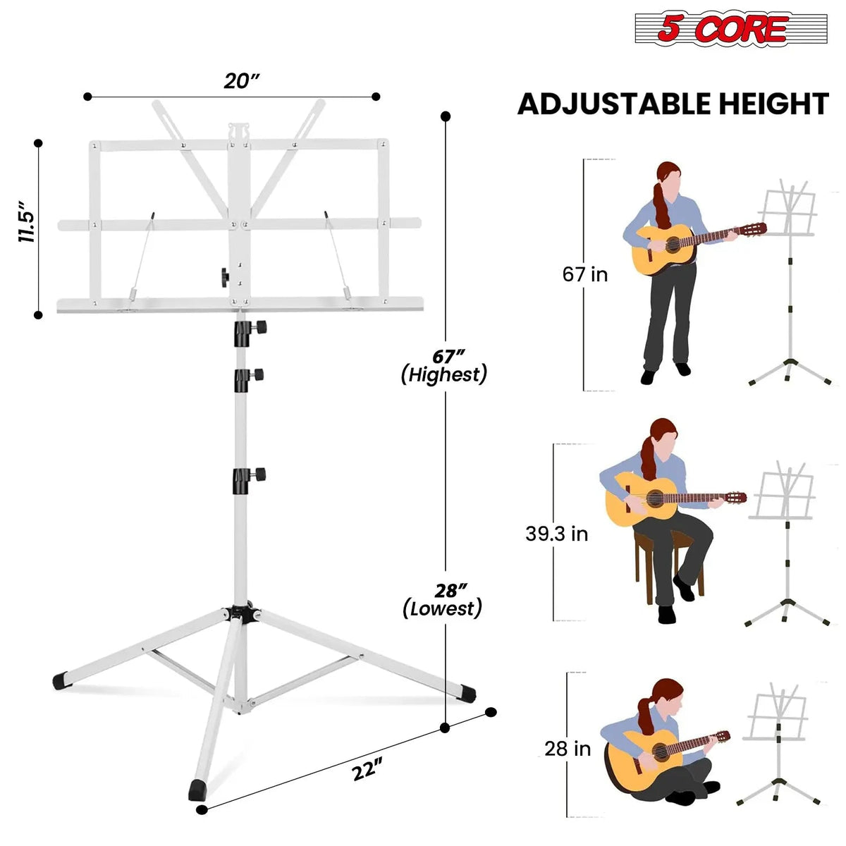 5 Core Music Stand Adjustable Desktop Book Stands Portable Sheet Holder All Metal Foldable Bookstand - HONORABLE VETERANS SOLUTIONS