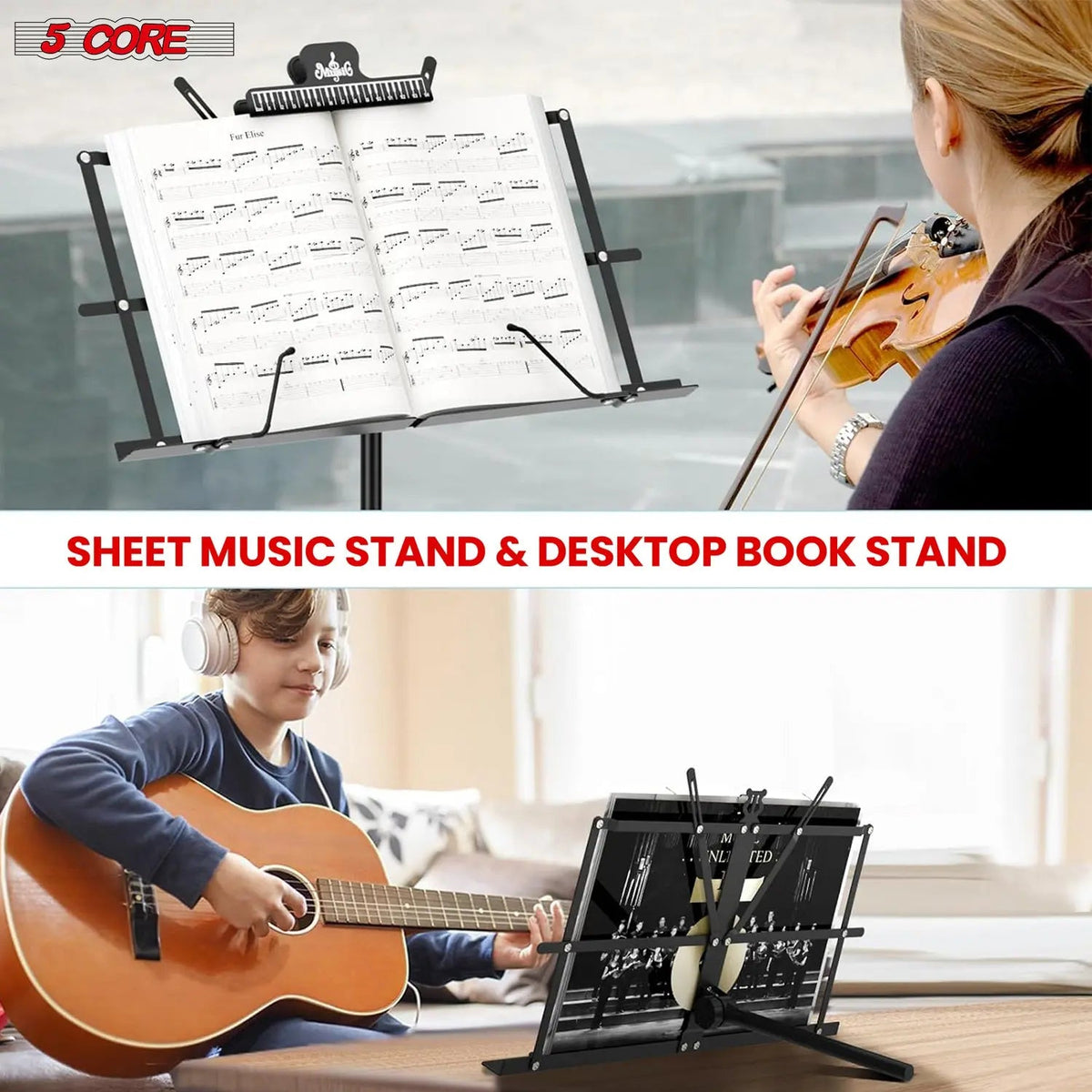 5 Core Music Stand Adjustable Desktop Book Stands Portable Sheet Holder All Metal Foldable Bookstand - HONORABLE VETERANS SOLUTIONS