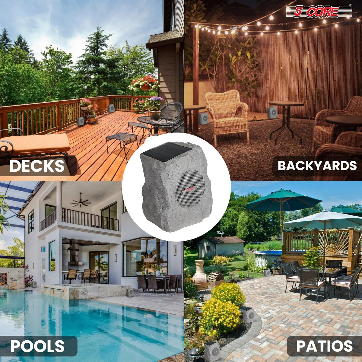 5 Core Outdoor Rock Speakers 100W Bluetooth Waterproof Landscape Speaker for Patio Pool Outdoor - HONORABLE VETERANS SOLUTIONS