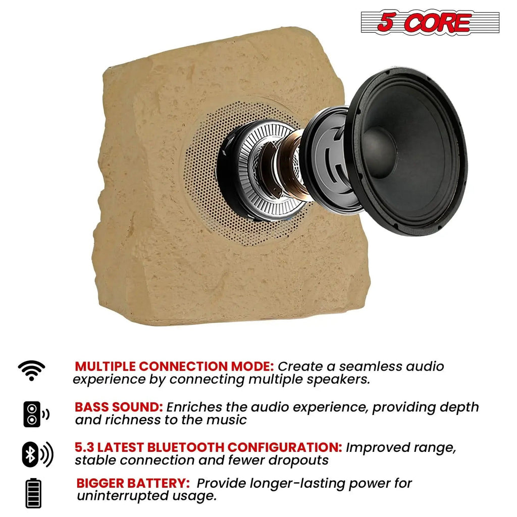 5 Core Outdoor Rock Speakers Pair 100W Bluetooth Waterproof Landscape Speaker for Patio Pool Outdoor - HONORABLE VETERANS SOLUTIONS