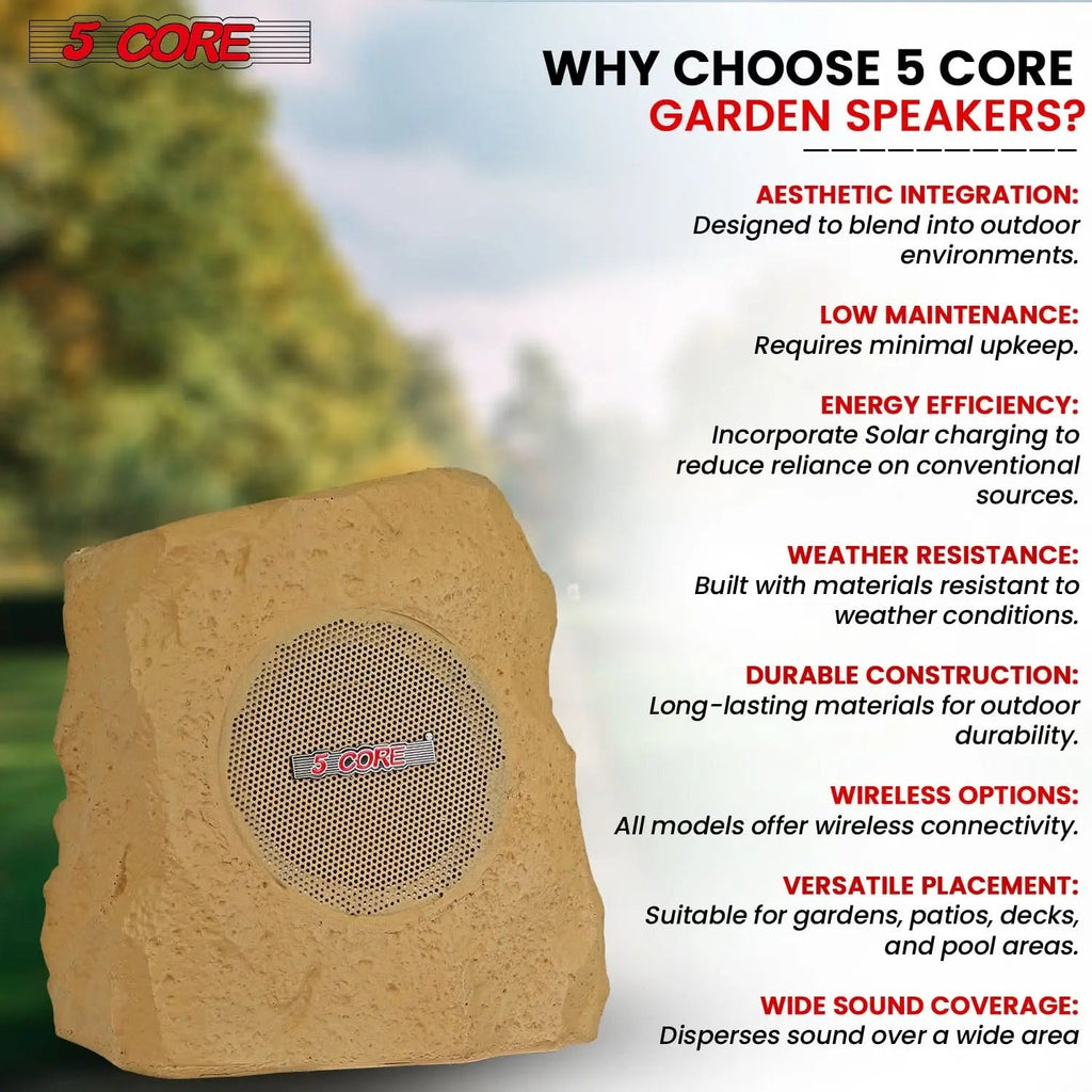 5 Core Outdoor Rock Speakers Pair 100W Bluetooth Waterproof Landscape Speaker for Patio Pool Outdoor - HONORABLE VETERANS SOLUTIONS