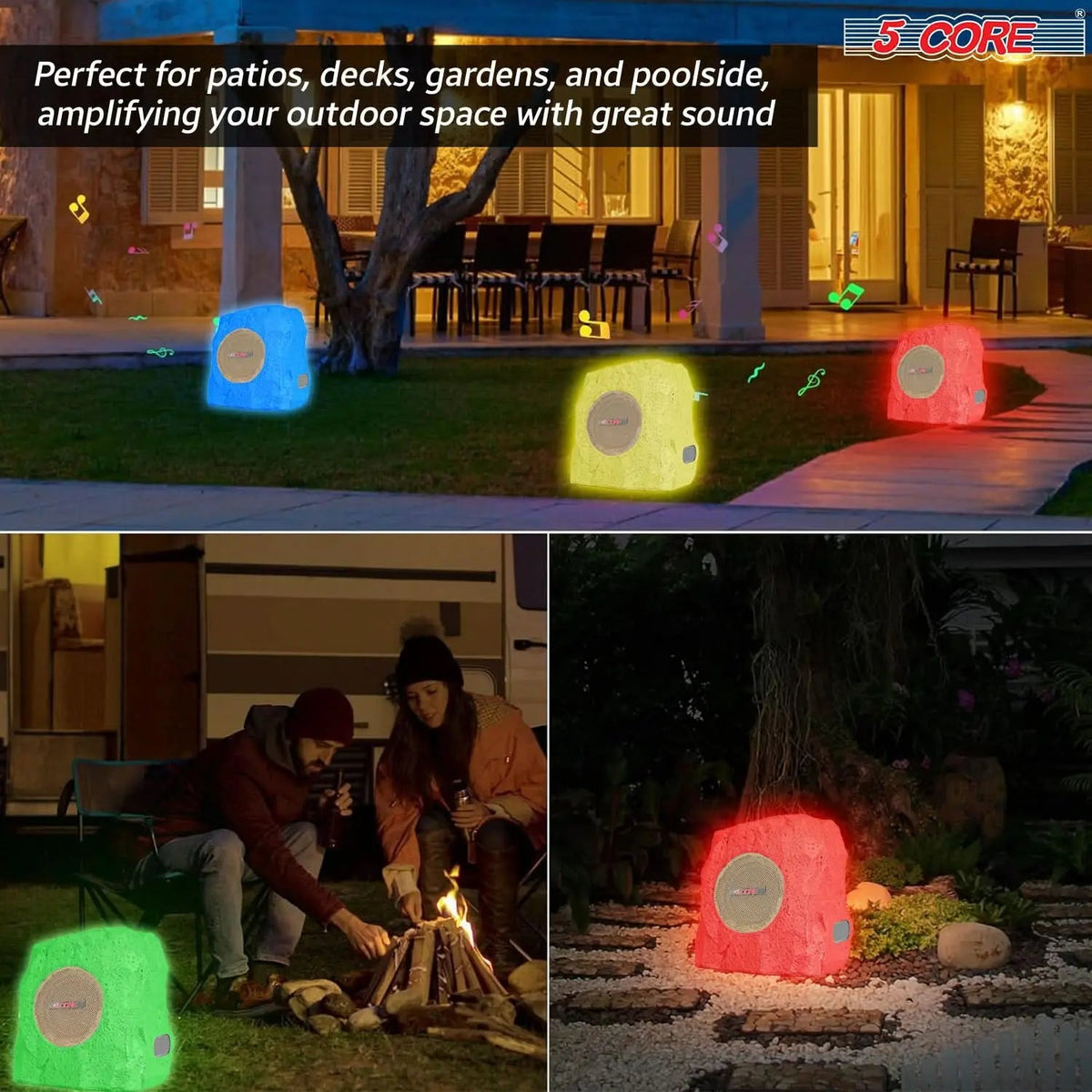 5 Core Outdoor Rock Speakers Pair 100W Bluetooth Waterproof Landscape Speaker for Patio Pool Outdoor - HONORABLE VETERANS SOLUTIONS