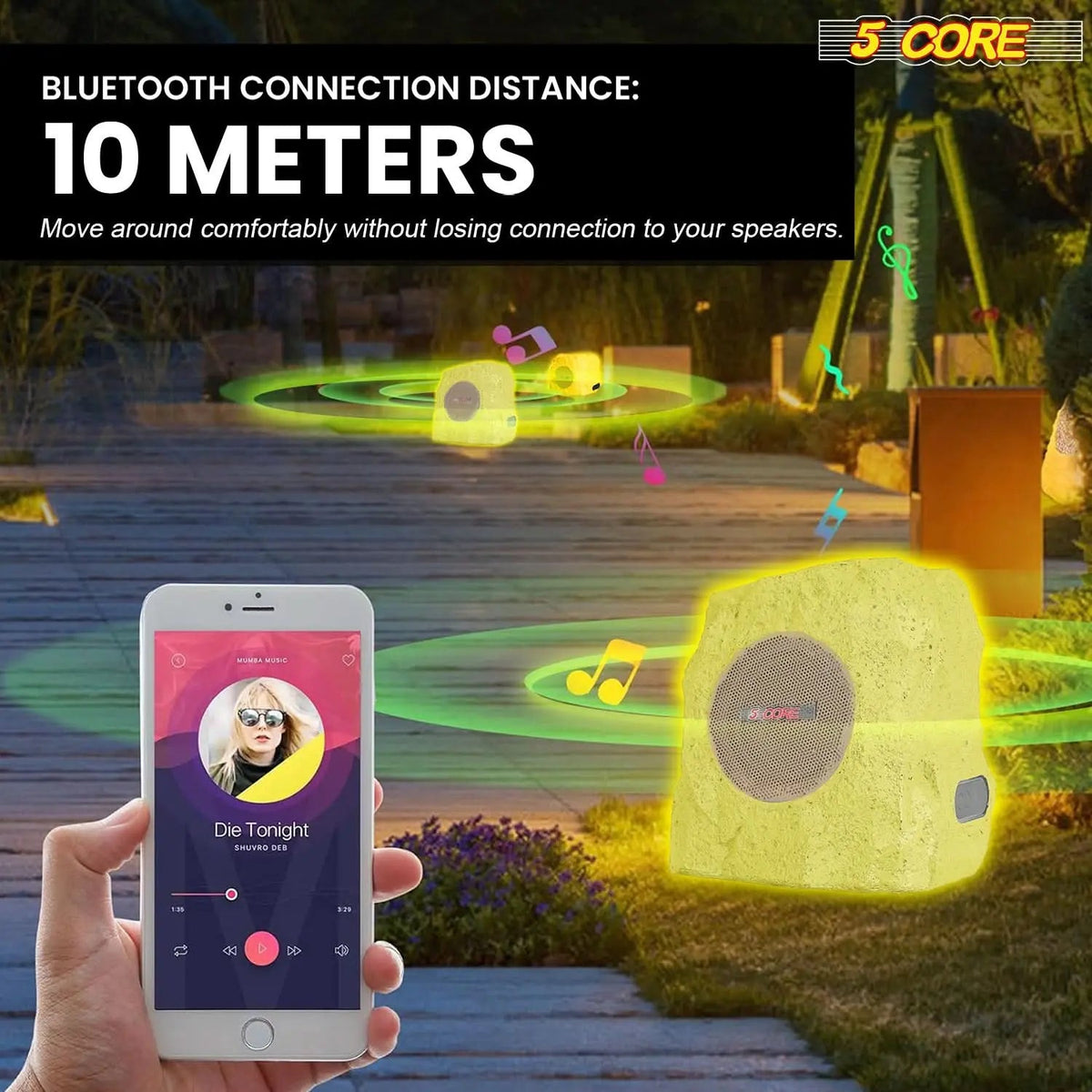 5 Core Outdoor Rock Speakers Pair 100W Bluetooth Waterproof Landscape Speaker for Patio Pool Outdoor - HONORABLE VETERANS SOLUTIONS