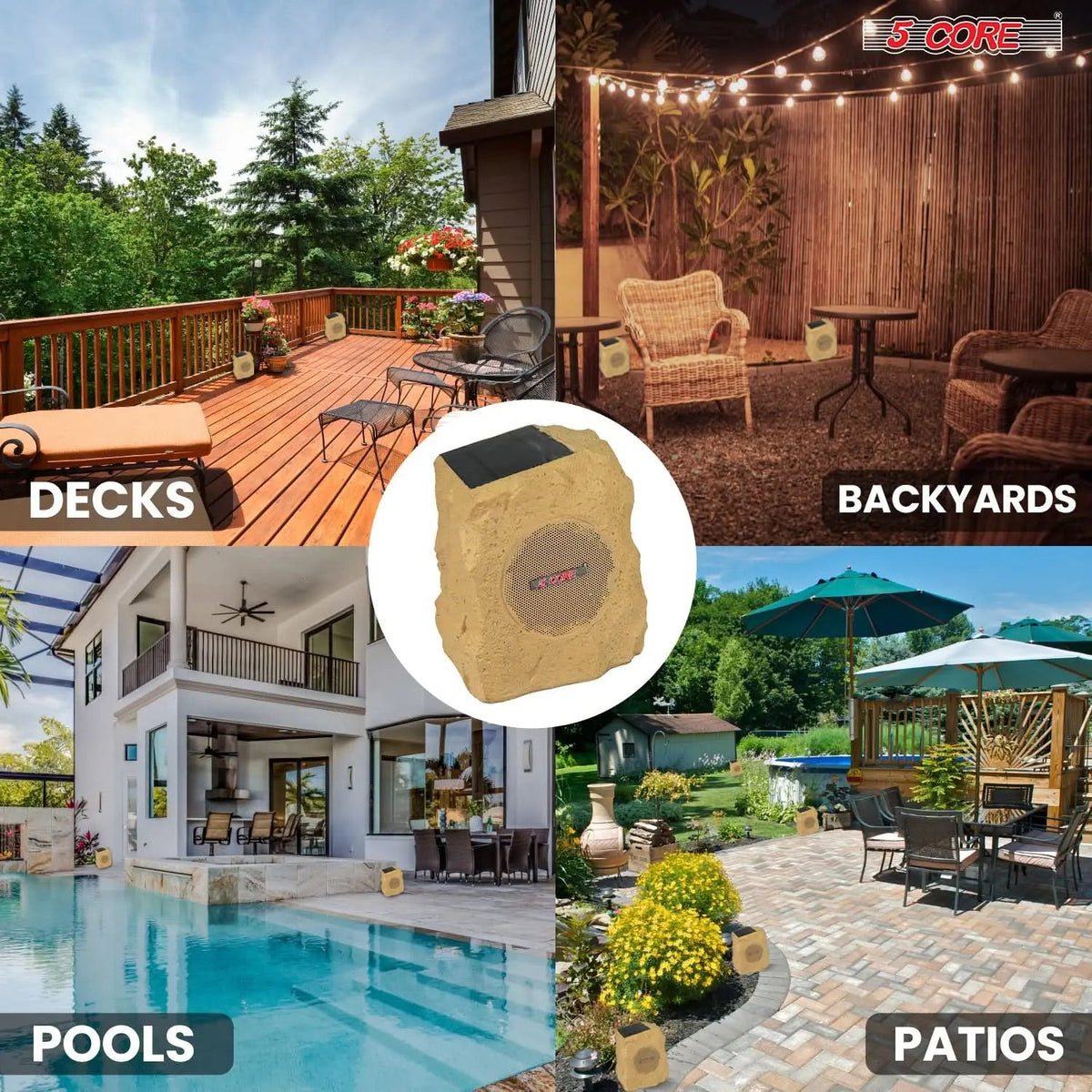 5 Core Outdoor Rock Speakers Pair 100W Bluetooth Waterproof Landscape Speaker for Patio Pool Outdoor - HONORABLE VETERANS SOLUTIONS