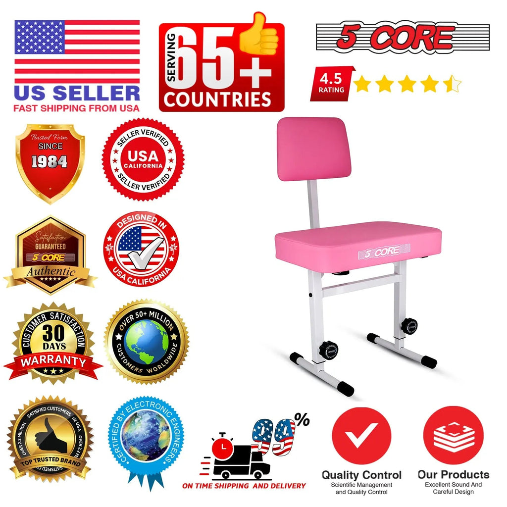 5 Core Piano Bench 3" Padded Cushioned Stool w Backrest Heavy Duty Musician Chair Height Adjustable - HONORABLE VETERANS SOLUTIONS