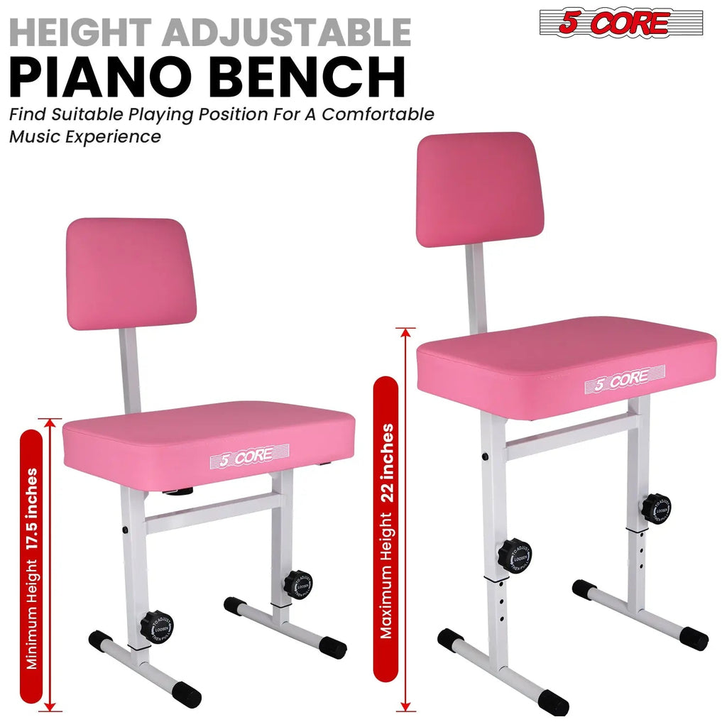 5 Core Piano Bench 3" Padded Cushioned Stool w Backrest Heavy Duty Musician Chair Height Adjustable - HONORABLE VETERANS SOLUTIONS