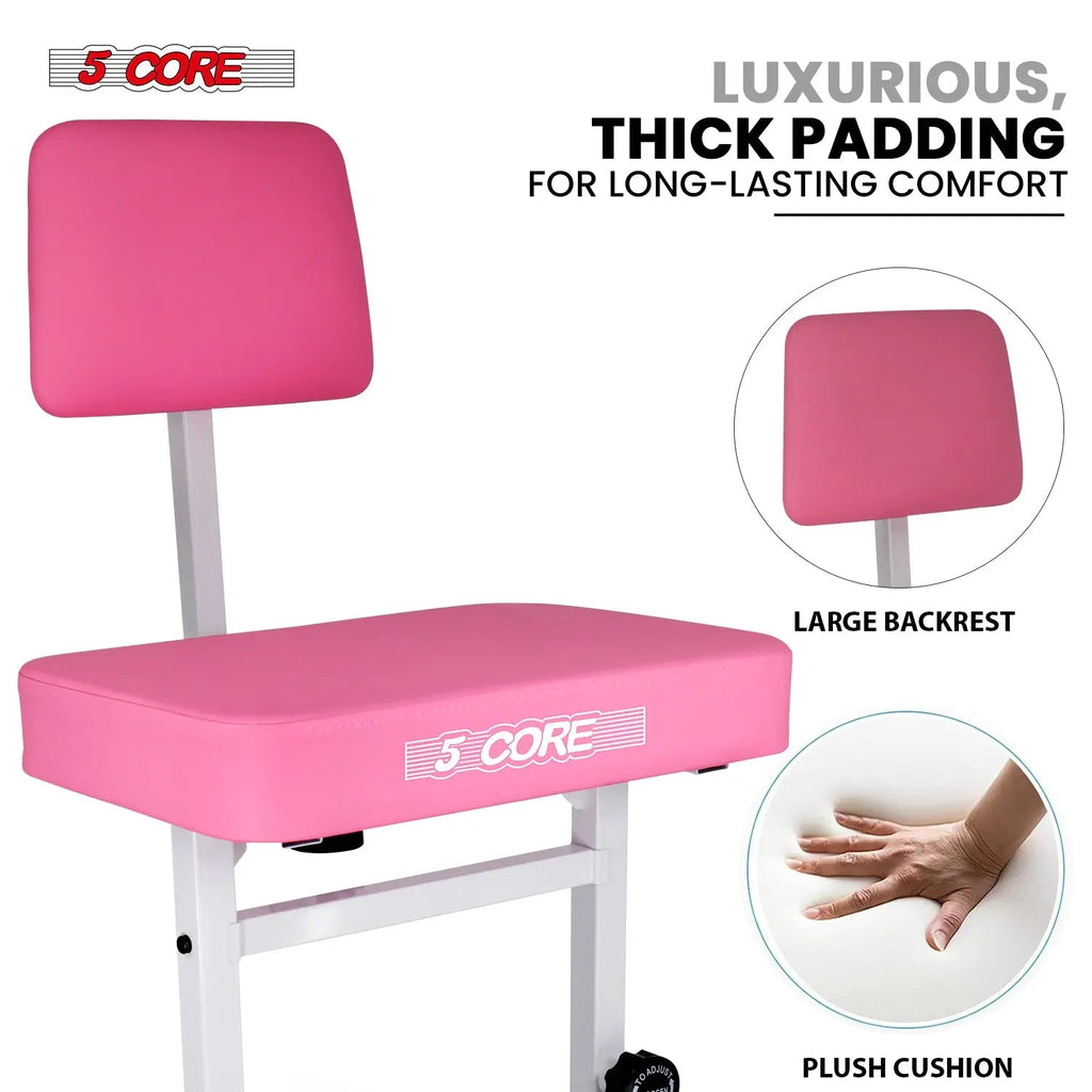 5 Core Piano Bench 3" Padded Cushioned Stool w Backrest Heavy Duty Musician Chair Height Adjustable - HONORABLE VETERANS SOLUTIONS