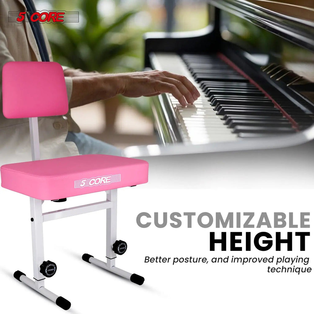 5 Core Piano Bench 3" Padded Cushioned Stool w Backrest Heavy Duty Musician Chair Height Adjustable - HONORABLE VETERANS SOLUTIONS