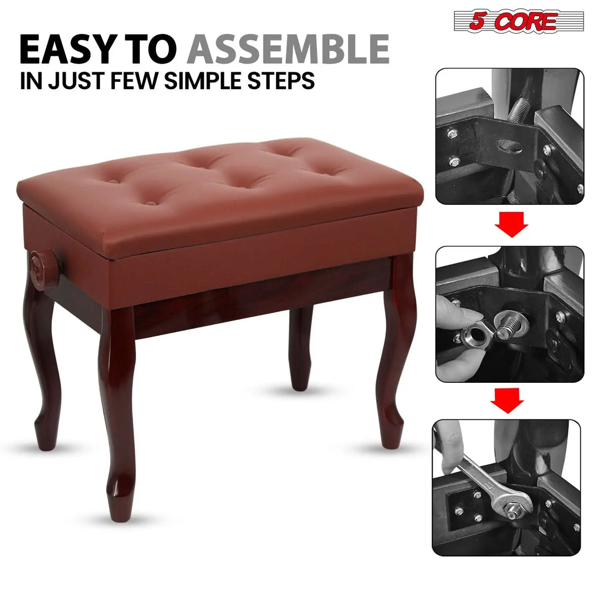 5 Core Piano Bench 3" Padded Cushioned Stool Wooden Heavy Duty Adjustable Musician Chair w Storage - HONORABLE VETERANS SOLUTIONS