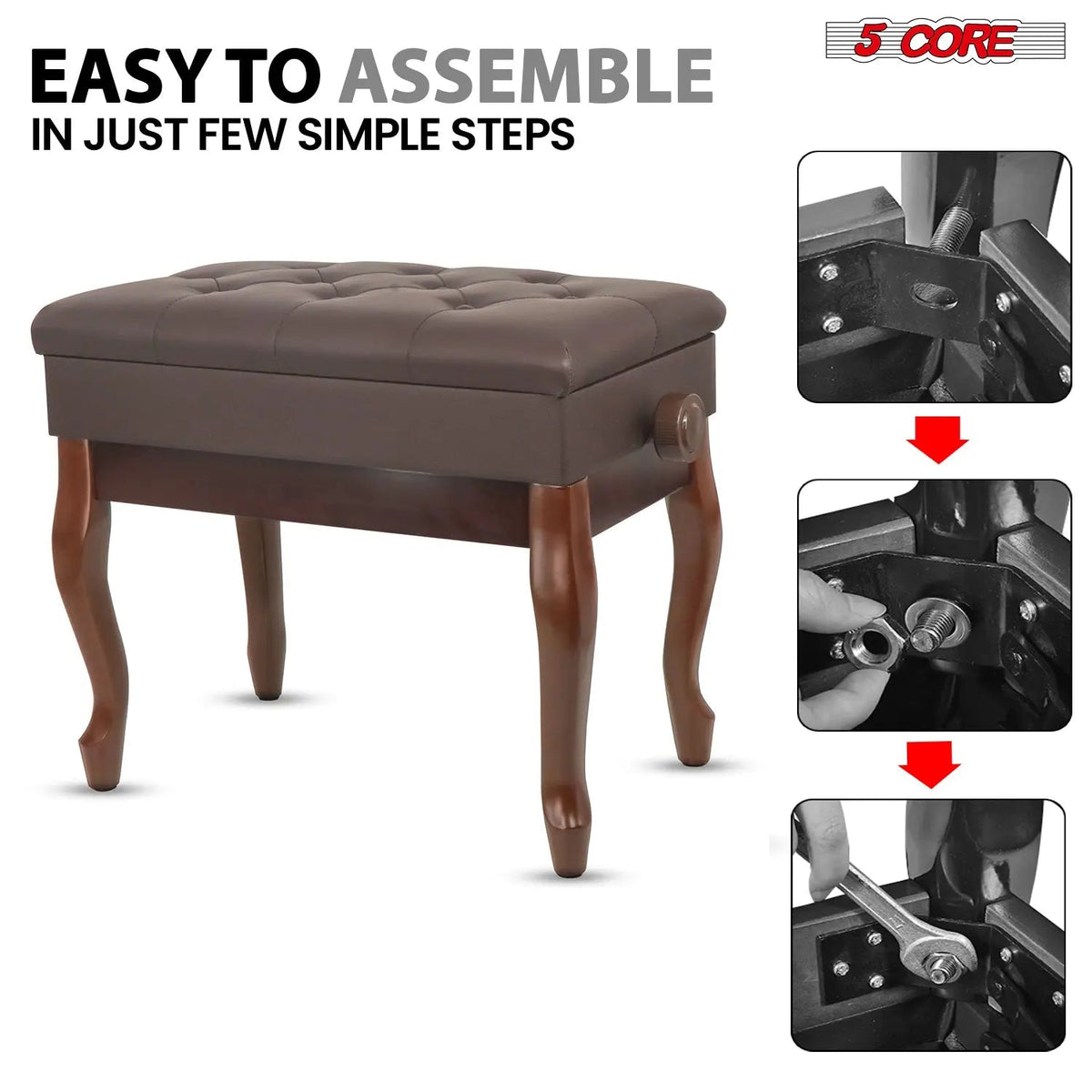 5 Core Piano Bench 3" Padded Cushioned Stool Wooden Heavy Duty Adjustable Musician Chair w Storage - HONORABLE VETERANS SOLUTIONS