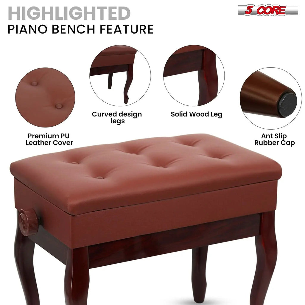 5 Core Piano Bench 3" Padded Cushioned Stool Wooden Heavy Duty Adjustable Musician Chair w Storage - HONORABLE VETERANS SOLUTIONS