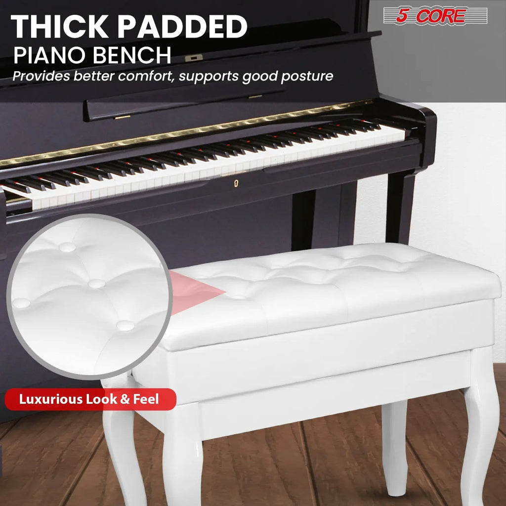 5 Core Piano Bench 3" Padded Cushioned Stool Wooden Heavy Duty Adjustable Musician Chair w Storage - HONORABLE VETERANS SOLUTIONS